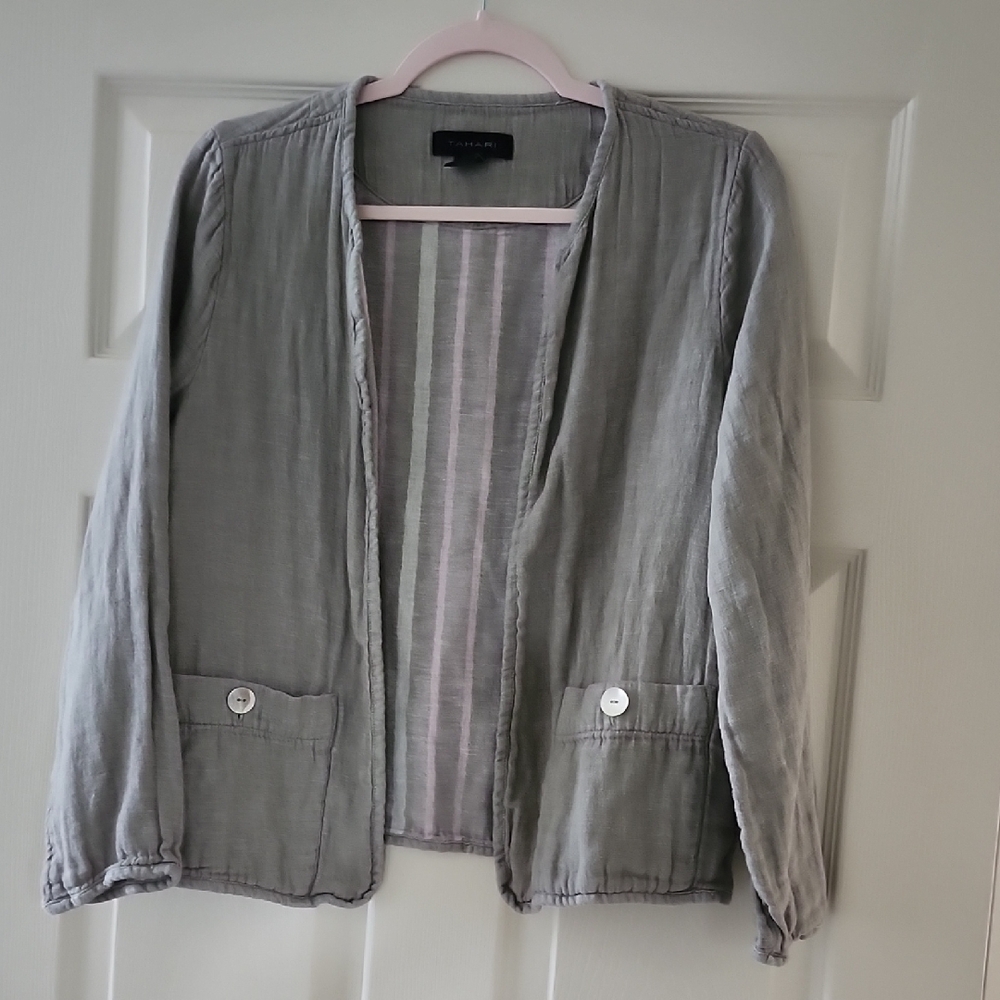 Tahari Light Gray Open-Front Blazer